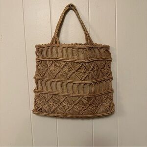 Vintage handcrafted 70’s macrame boho Woven Tote in Tan